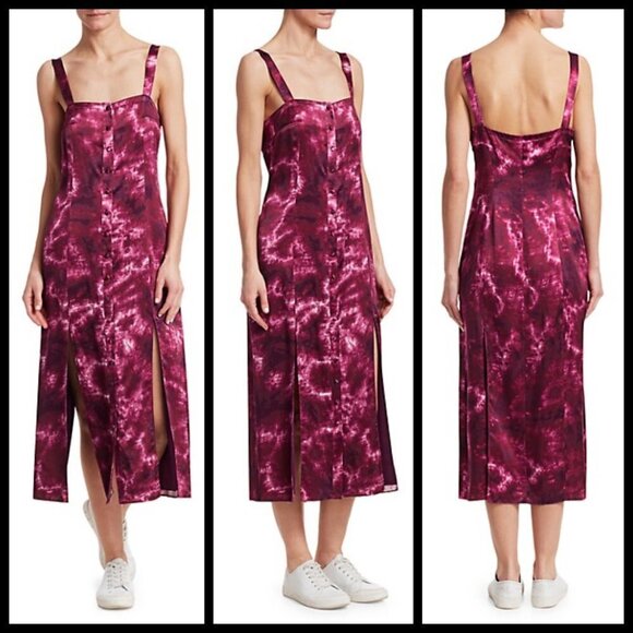 💕CINQ A SEPT💕 Tie Dye Alexa Satin Midi Dress - Picture 8 of 16